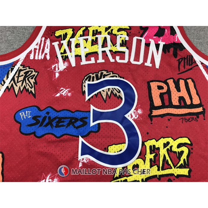 Maillot Philadelphia 76ers Allen Iverson Slap Sticker Mitchell & Ness 1996-97 Rouge